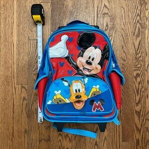 Disney Mickey Mouse Child Toddler Carry On Wheels Rolling Backpack Big patch